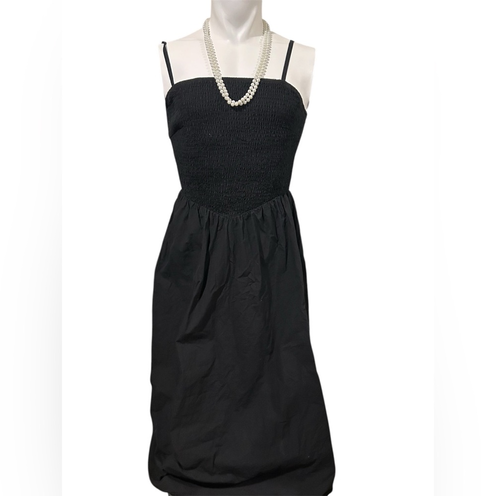 Classic Strapless Black Smocked Bodice Dress